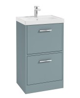 FINLAND 50CM TWO DRAWER MATT CORAL GREEN FLOOR STANDING VANITY UNIT - BRUSHED CHROME HANDLE