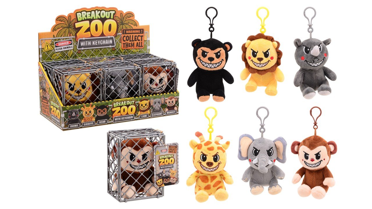BREAK OUT ZOO Caged Plush animals - CDU of 6