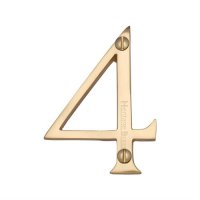 C1560-4-PB - Heritage Brass Numeral 4 Face Fix 76mm (3") Polished Brass Finish