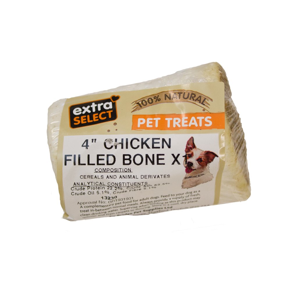 Extra Select Natural Dog Treats 4in Filled Calcium Bone with Chicken 12x1