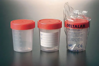 Screwed flask. DELTALAB. Cap. (ml): 150. PP. Single bag. Sterile: Sterile A. Ø int.xH (mm): 57x73
