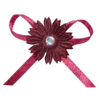 Satin Daisy/Diamante Bows Burgundy Dia 4cm - Pack of 12