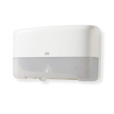 TORK 555500 Twin Mini Jumbo Toilet Roll Dispenser, White