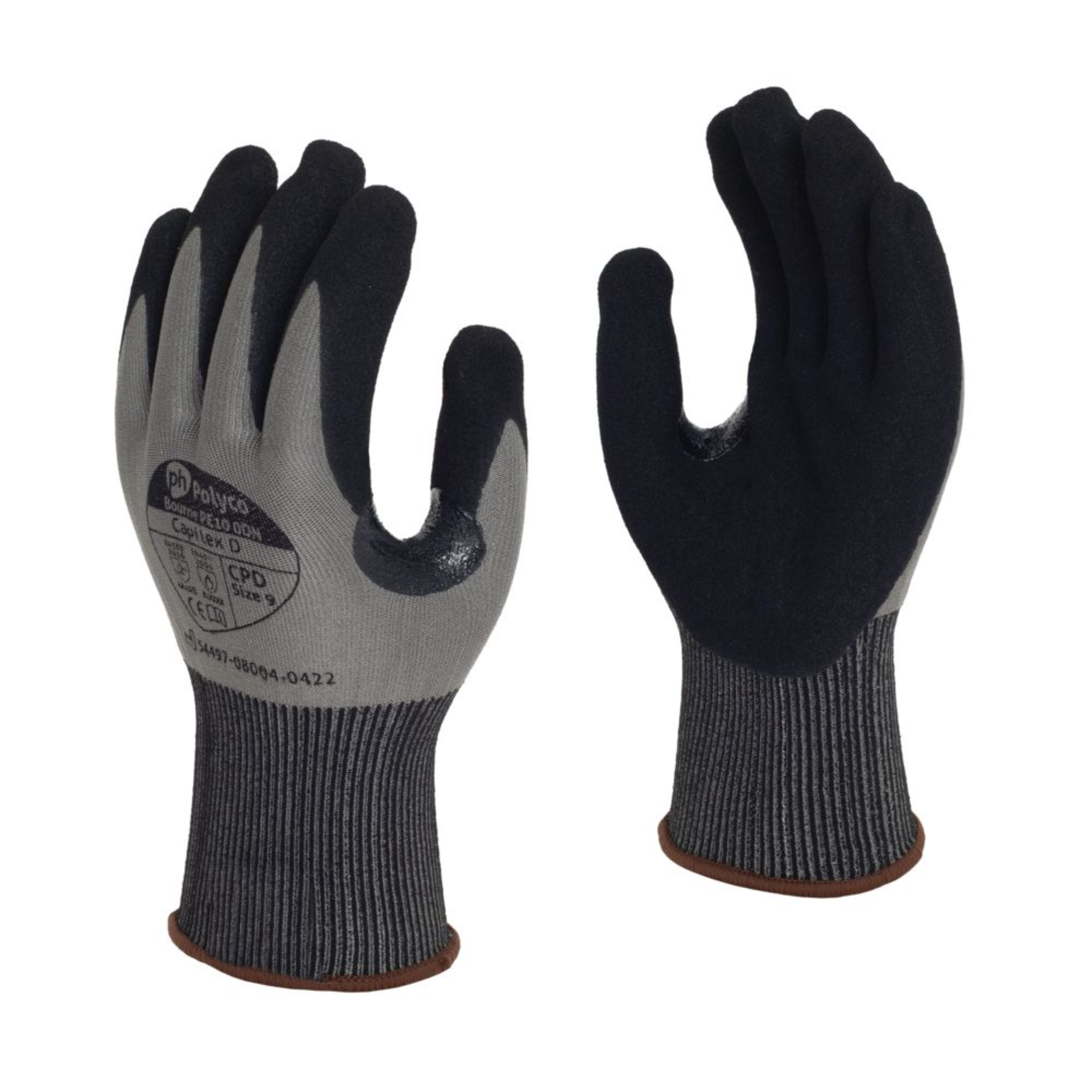 Polyco Capilex Cut Resistant Foamed Nitrile Coated Glove, Grey/Black