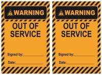 WARNING Out Of Service Tag, Pack 25