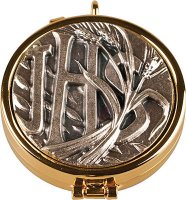 Gilt Pyx 2 inch- Antique Silver Motif - Wheat   (88877)