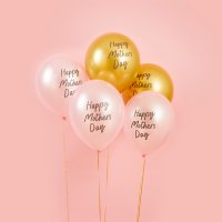Pink & Gold 'Happy Mother's Day' 12" Latex Balloons - Pack of 5