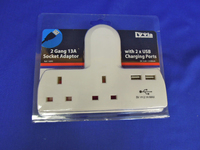 2 Gang T Shaped Adaptor c/w 2 X USB - 2.1A