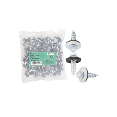 6.3x100mm Hex Timber Screw with Washer 100PC