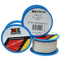 Partex PA 1/3 Black 9 on White Coloured Cable Marker (1000)