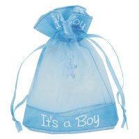 Organza Pouch "It's A Boy" Blue - 100 x 130mm