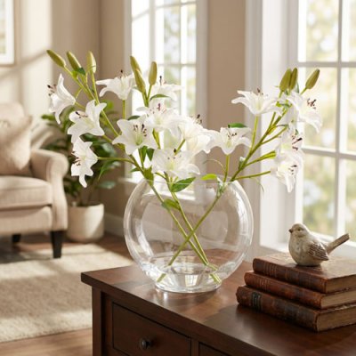 Real Touch Lillies Vase with Faux water - 50cm  