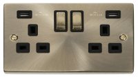 Click Deco 2G Switched Socket + 2X4.2 USB Antique Brass Black In