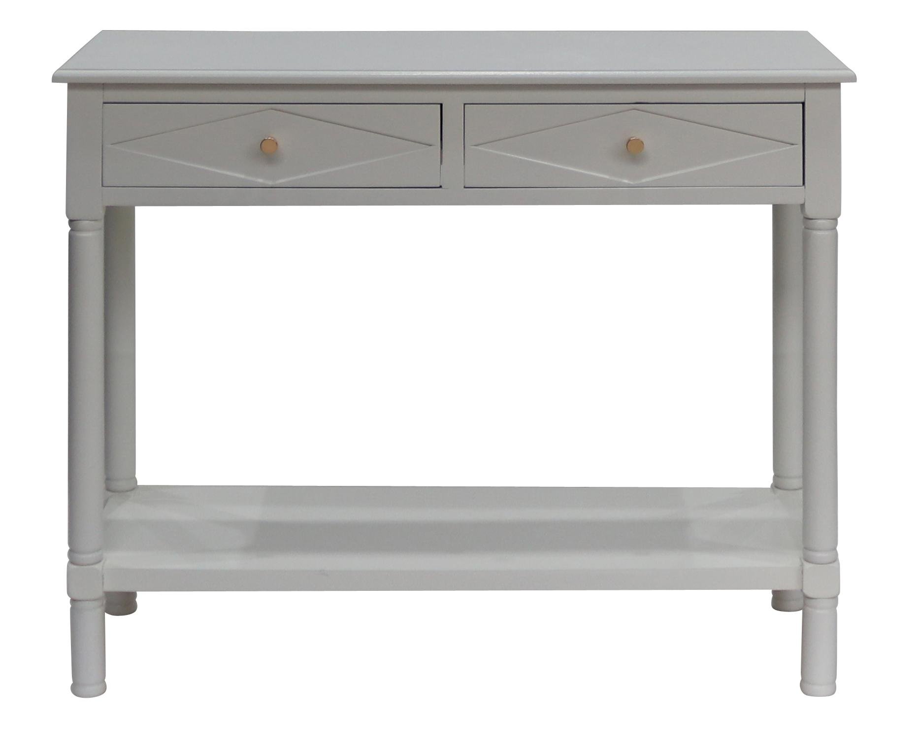 Neutral White 2 Drawer 1 Shelf Console Table 90x33x75cm