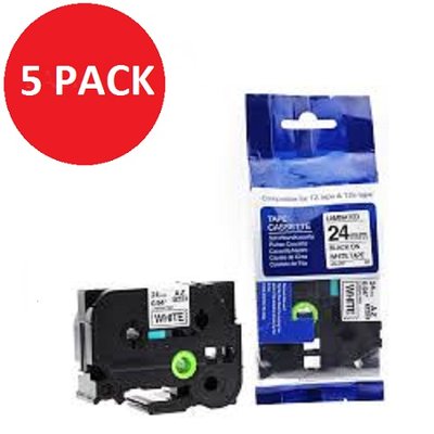 Compatible Brother TZE251 Black on White 24mm x 8m Pack of 5