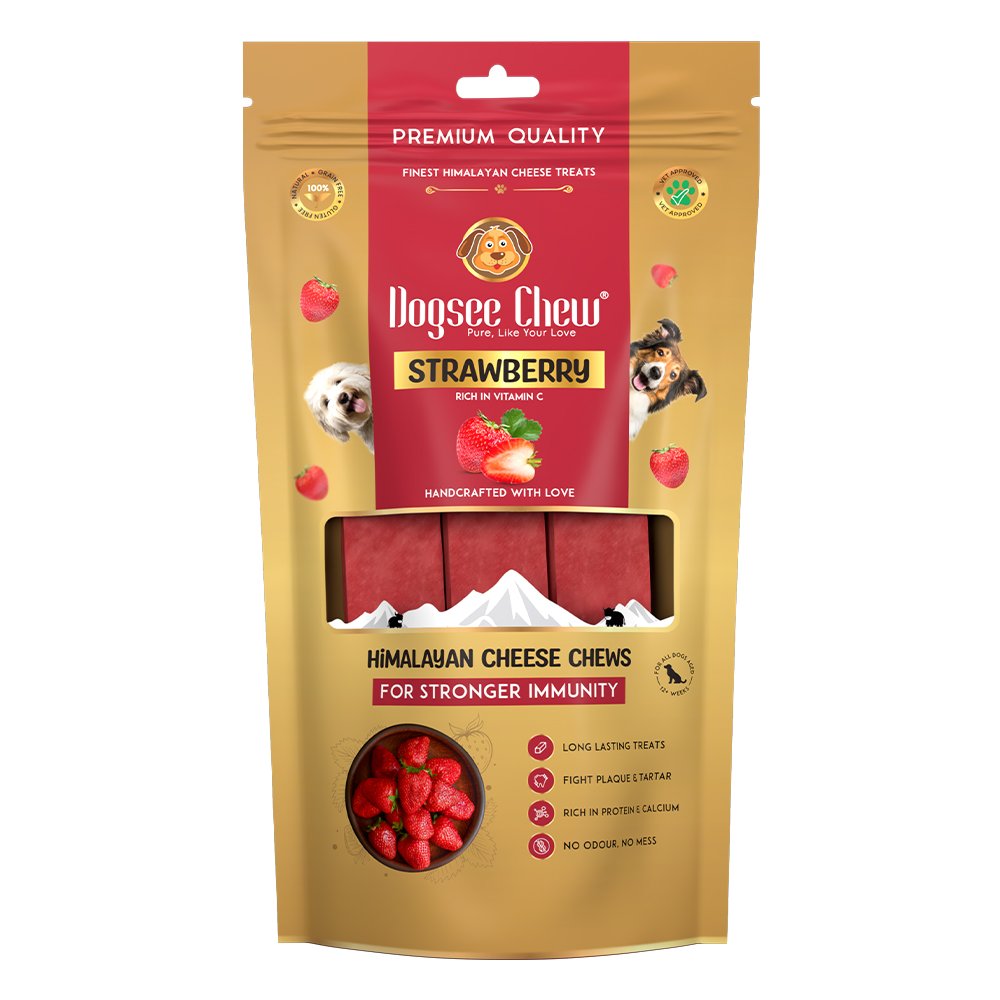 Dogsee Chew Dental Dog Chew Bars Strawberry Medium 2pk 10x140gm