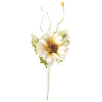 Flower With Leaves/Twig Ivory 80mm - Pack of 24