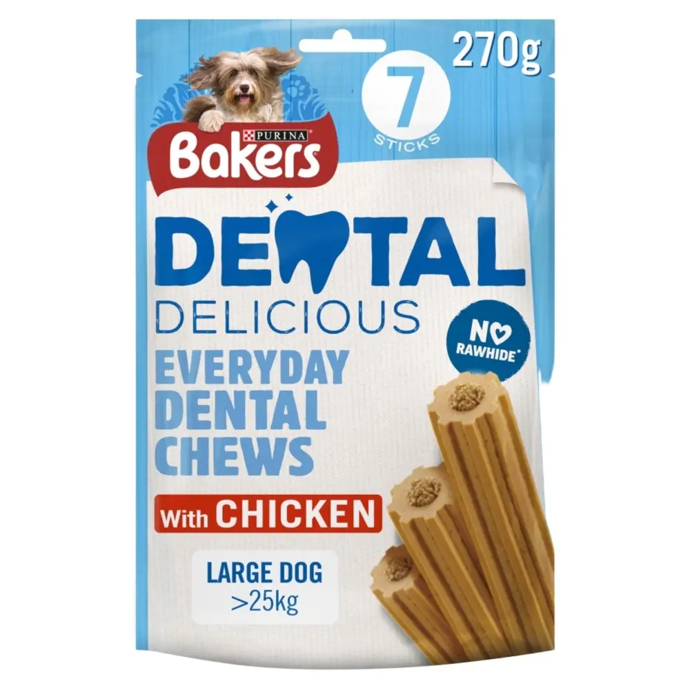 Bakers 12621164 Dental Delicious Chicken Dog Chews Large 6x270gm