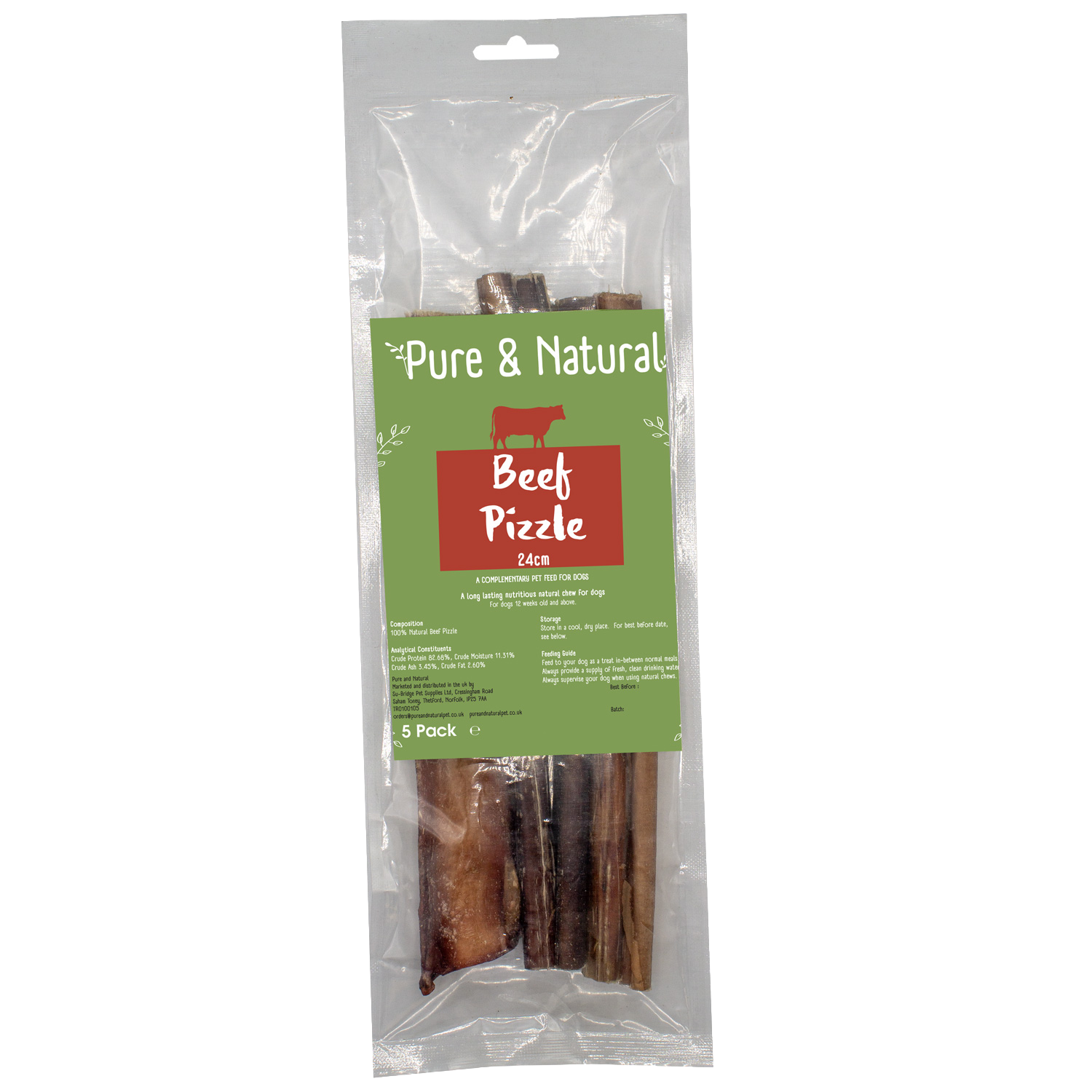 Pure & Natural 24cm Bulls Pizzle 5pk