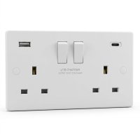 Lincoln 13 Amp 2 Gang Switched Socket c/w USB-A & USB-C