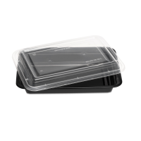 Microwave Container Rectangle Polypropylene, 795ml/28oz, Black Base/Clear Lid, 150/Case