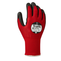 Traffi X-Dura PU Safety Glove, Cut A, Red/Black