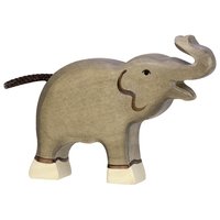 Holztiger Elephant, small, trunk raised
