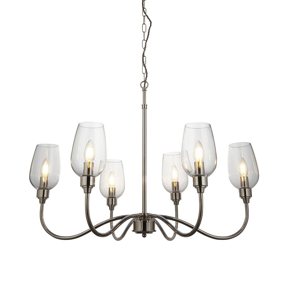 Endon Bright Nickel 6 Light Pendant With Clear Glass