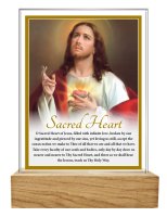 Glass Plaque/Wood Base/Sacred Heart   (32459)