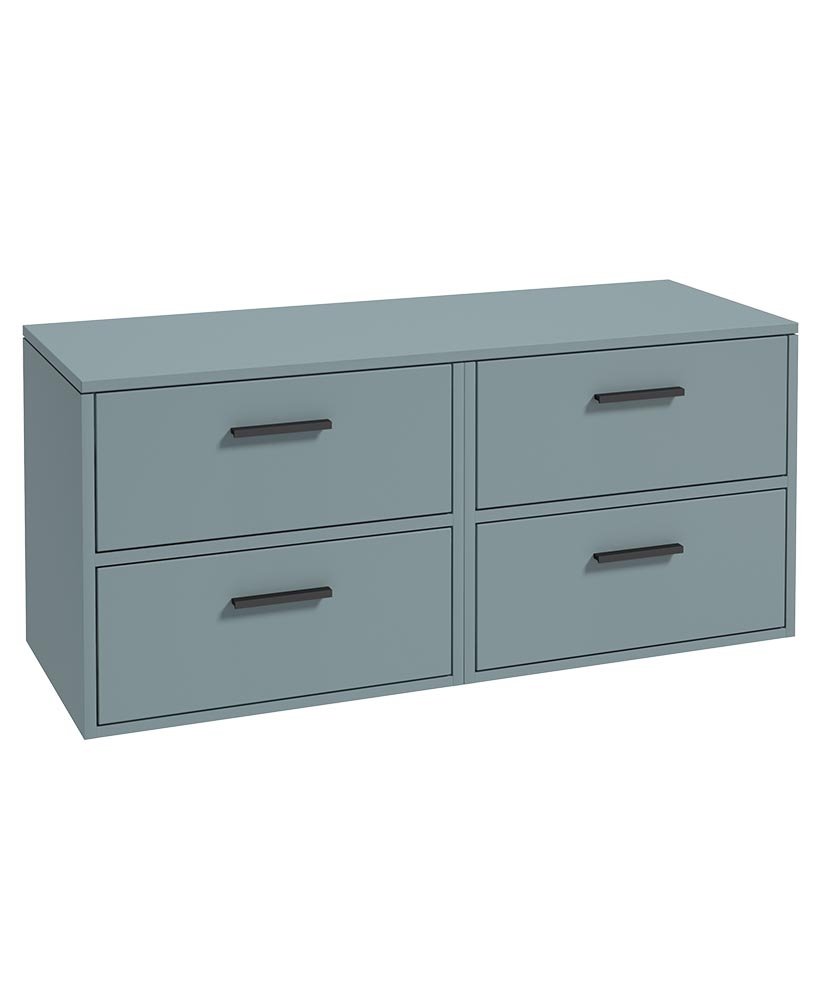 FINLAND 120CM FOUR DRAWER MATT CORAL GREEN  COUNTERTOP VANITY UNIT - MATT BLACK HANDLE
