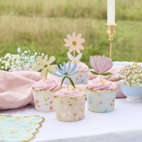 Floral Food Picks & Food Cups Set - Pack of 12