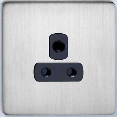 DETA Screwless 1 Gang 5 Amp Socket Satin Chrome Black Insert | LV0201.0434