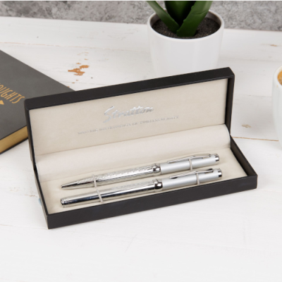 Stratton Rollerball Pen Set - Two Tone Silver