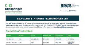 Self-Audit Statement - Klipspringer Ltd COC-001 V54