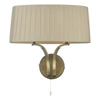 CRISTIN 2LT WALL LIGHT ANTIQUE BRASS WITH TAUPE RIBBON SHADE