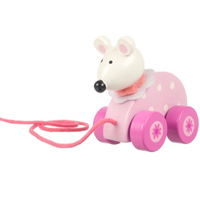 wooden pull along toy - pink mouse