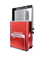 Laserglow VirtuaLine SWITCH Line Projector projecting green virtual safety line on warehouse floor