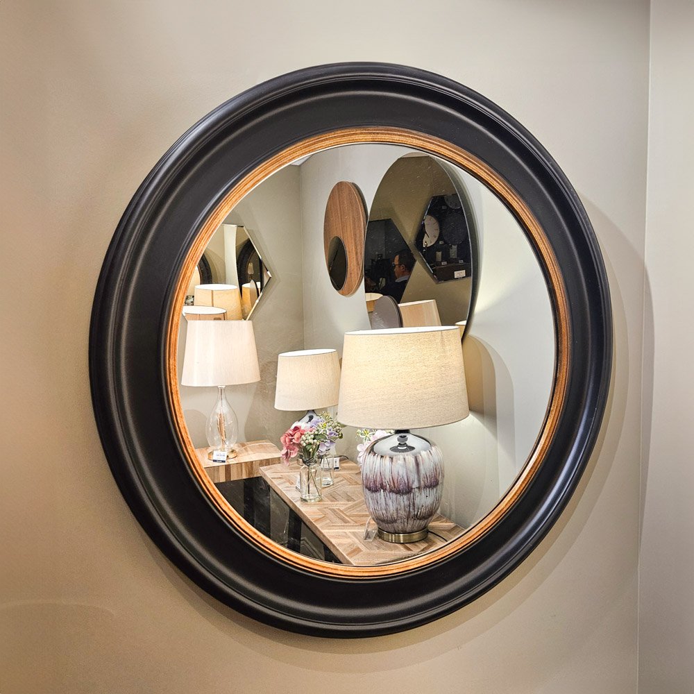 Round 90cm Mirror - Black/Gold 1