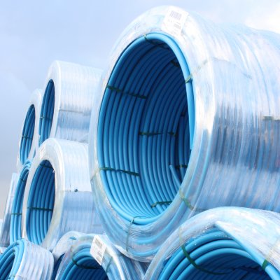 MDPE Pipe Light Blue 63mm x 100m PE80 12.5Bar SDR11 Shell Coat Water Pipe