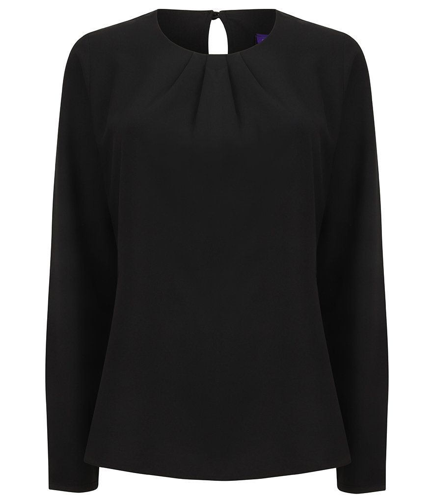 HENBURY LADIES PLEAT FRONT LONG SLEEVE BLOUSE