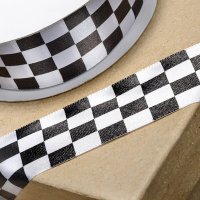 Printed Chequered Flag Ribbon - 25mm x 20m