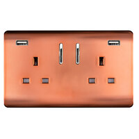 TRENDI 2 GANG 13AMP SWITCHED SOCKET WITH 2 X USB COPPER