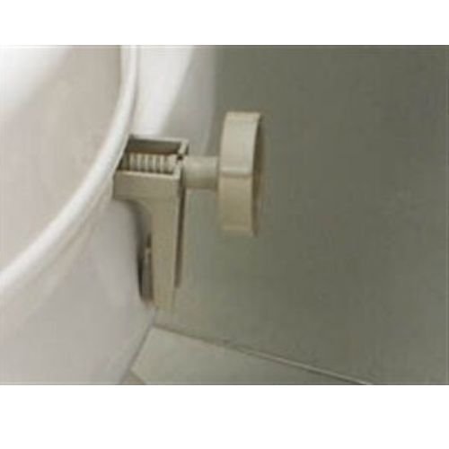 This clip secures a raised toilet seat onto the toilet bowl making it secure for users.