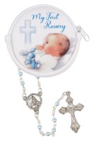 Imitation Pearl Baby Rosary/Blue/Purse   (61191)