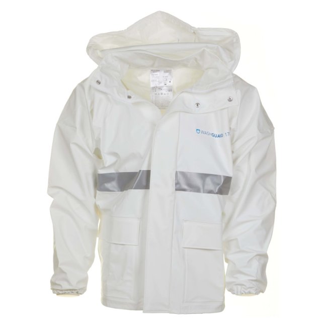 Washguard Chemical Resistant Jacket with Pockets, Large, White