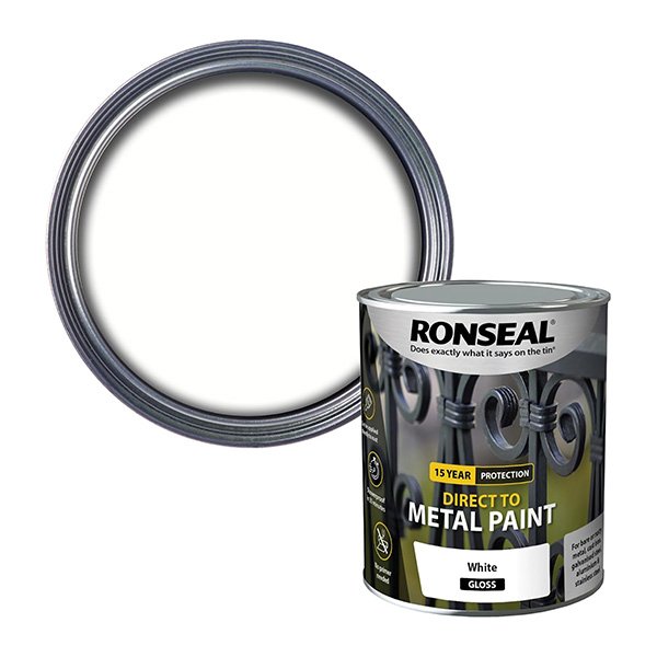 Ronseal Direct to Metal Paint White Gloss Colour Tin & Swatch 
