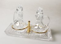 Cruet Set/Gilt Finish/Metal & Glass Set & Tray   (88412)