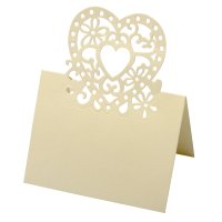 Place Card Laser Heart Ivory 80x120mm - Pack of 10