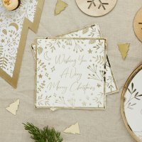 Gold 'Wishing You A Very Merry Christmas' Paper Napkins - Pack of 16