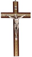 Beech Wood Crucifix 6 inch Metal Inlaid   (10584)